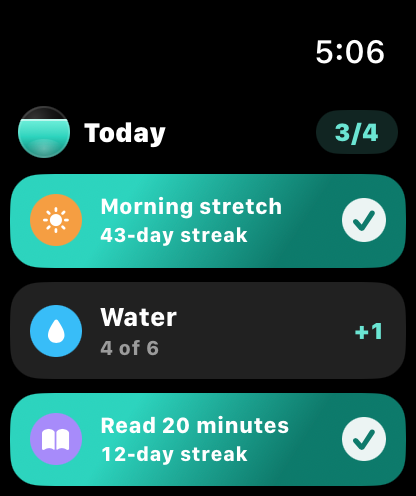 Cleat on Apple Watch - the Today habit view